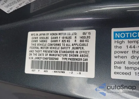 2015 Honda Cr-Z z USA, uszkodzony, nr VIN JHMZF1D46FS002940